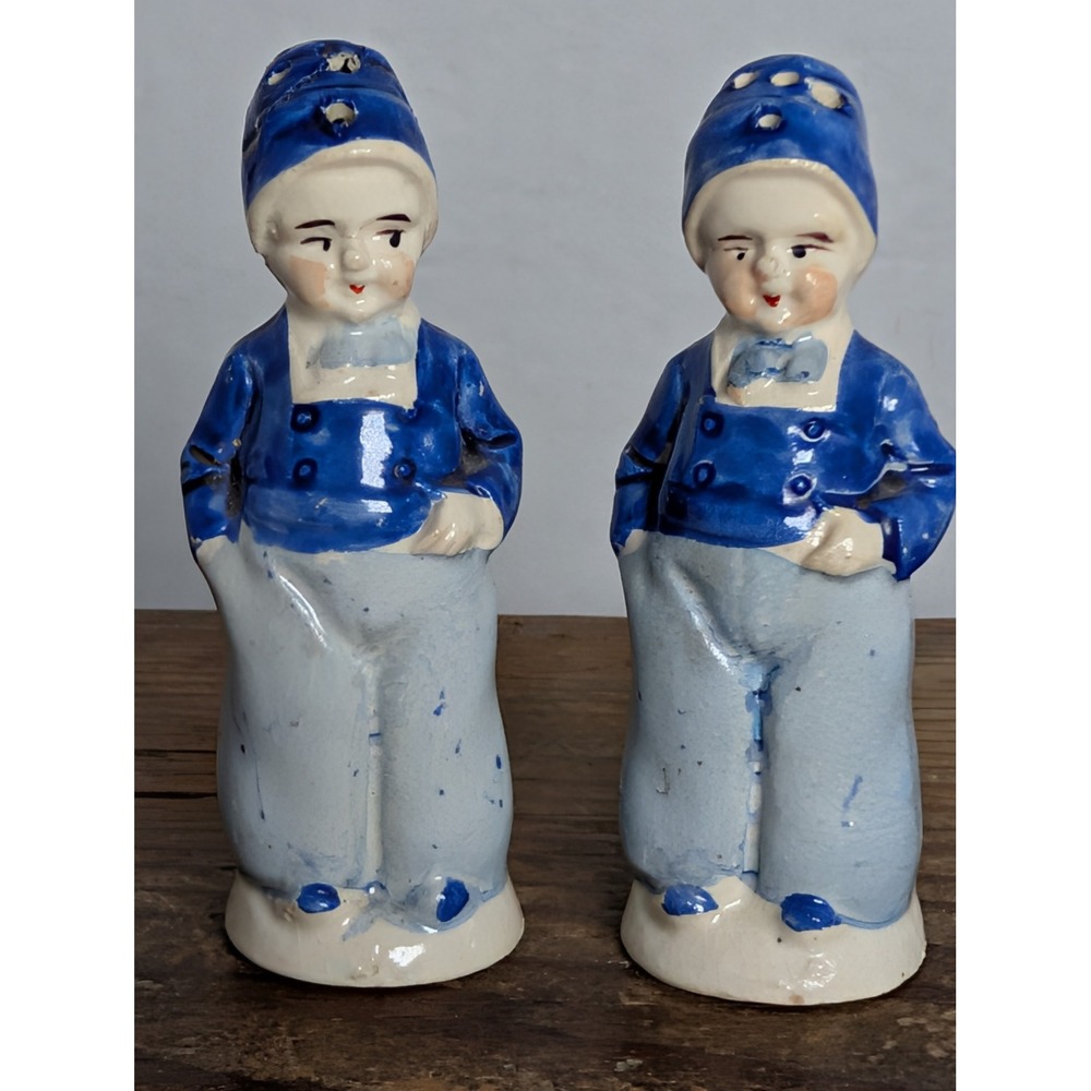 Vintage Delft Blue Dutch Boy Salt & Pepper Shakers Pair Japan Hand Painted